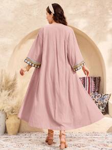 SHEIN Set de 2 piezas para adolescentes: Vestido de línea A con tirantes de cuerda trenzada de color rosa lujoso y entretejido, talla grande una chaqueta casual de manga mediada, ideal para vacaciones, elegante y con estilo vintage - Rosa - Ver 2