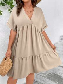SHEIN VCAY Plus Size Solid Color Batwing Sleeve Casual Vacation Dress,Graduation Dress