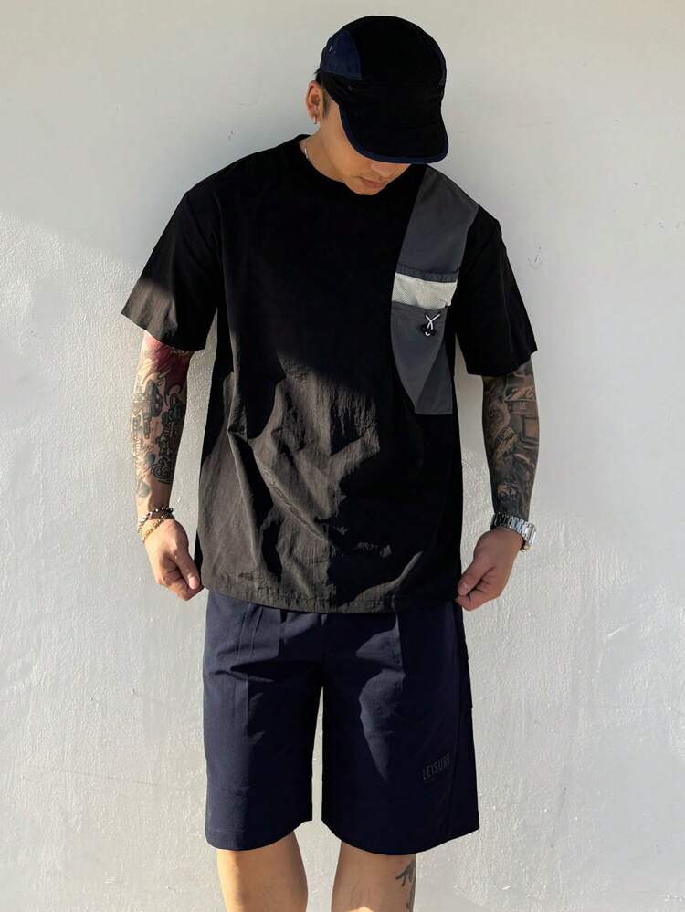 Men's Solid Navy Blue Casual Cargo Shorts, Summer