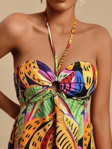 Travachic Woven Print Halter Cutout Design Women Mini Dress - Multicolor - View 5