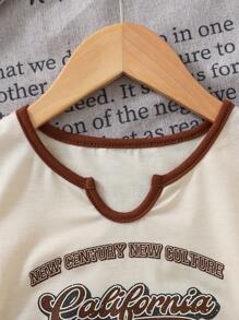 Young Girl Letter Print V-Neck Short Sleeve Casual T-Shirt