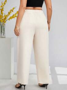 SHEIN LUNE Plus Size Women's Solid Color Simple Daily Casual Pants Fall Cloth For Women - Beige - View 2