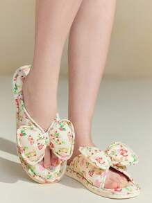 Strawberry Shortcake X SHEIN 3D Bow Decor Ditsy Floral Kapcie Domowe - Wielokolorowe - Zobacz 2