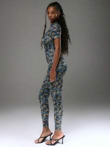 MUSERA Bedrukt lichaam, volledige lengte, getailleerd, uitgesneden rug, jumpsuit, straatstijl, sexy, club, lente, zomer, vakantie, elegant