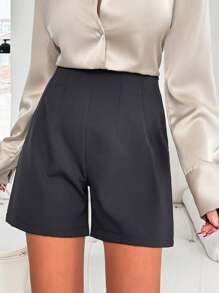 RueChic Women Black Solid Color Minimalist Casual Shorts, For Daily Wear - Black - View 3