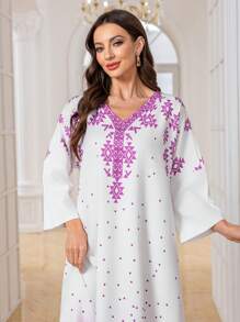 Women V-Neck Loose Long Hem Ombre Dress, Family Matching Outfits (3 Pieces Sold Separately),Modest - Hot Pink - View 6