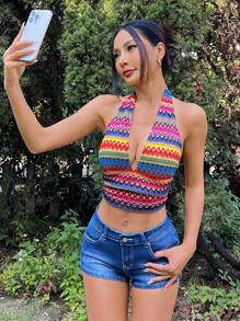 SHEIN EZwear Strand Frauen 2025 Sommer Boohoo Cowgirl Festival Frauen bunte gestreifte rückenfreie Trägertop