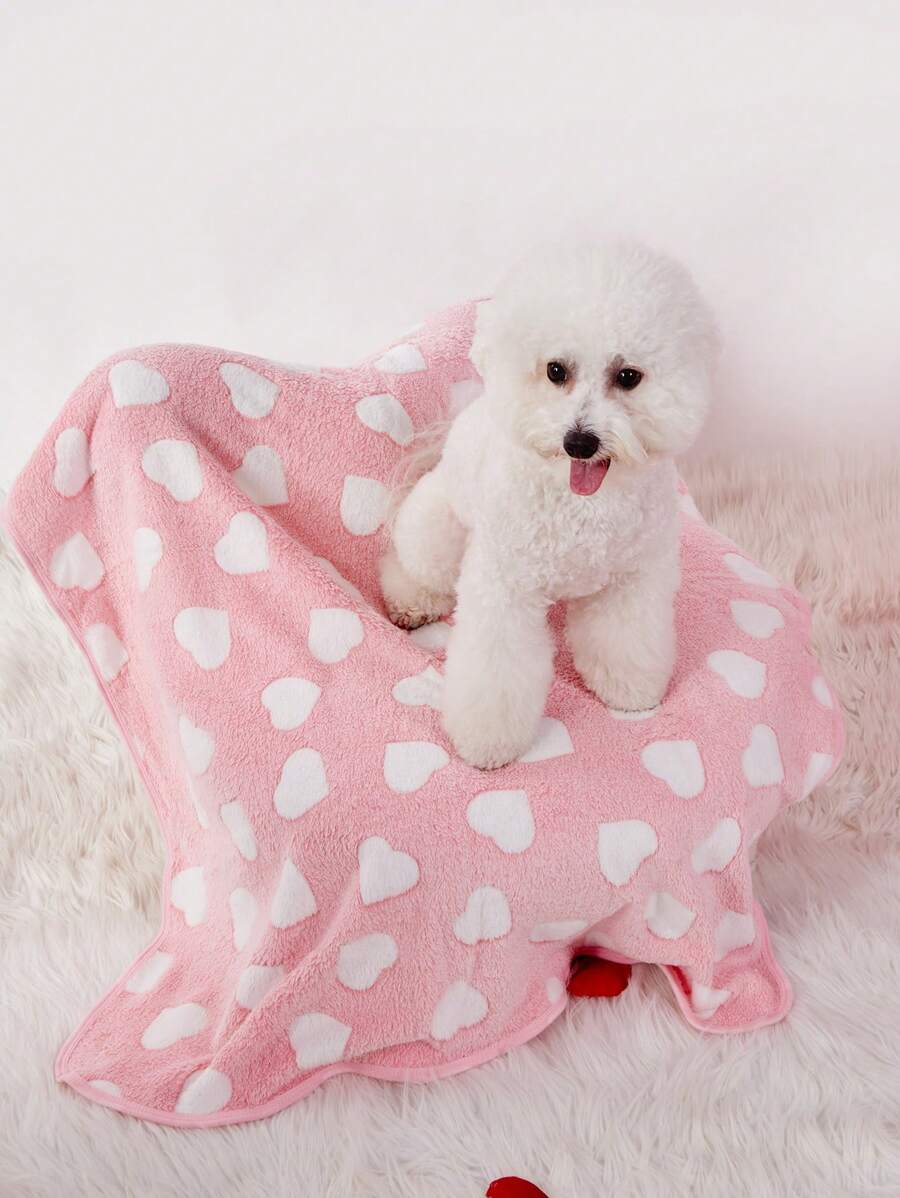 PETSIN 1pc Warm Pet Blanket With Cute Heart Print, Suitable For Cats And Dogs - Multicolor - View 1