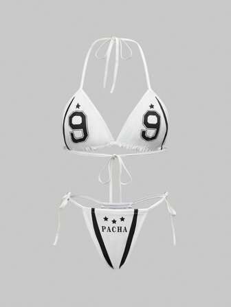 Street Life Sports Teen Girls Number Print Wire-Free Lace-Up Bra Set
