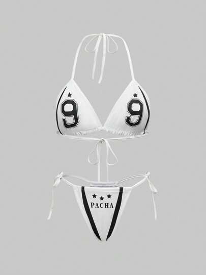 Street Life Sports Teen Girls Number Print Wire-Free Lace-Up Bra Set