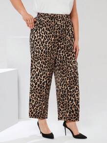EMERY ROSE Pantalon décontracté à taille élastique avec imprimé léopard et poches pour femmes grandes tailles, pour l'été et le printemps. Élégant et mature. - Multicolore - Voir 3