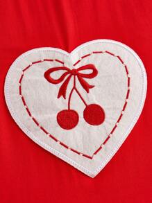 SHEIN ICON Plus Size Red Heart & Bow Cherry Print T-Shirt, Ideal For Valentine's Day - Red - View 4