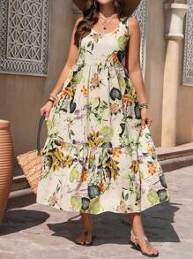 Breezaya Plus Size Women Floral Print Sleeveless A-Line Dress - Multicolor - View 1
