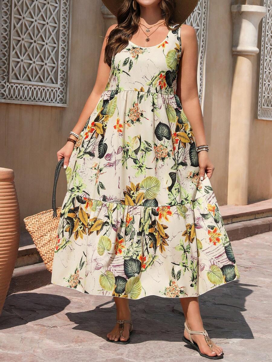 Breezaya Plus Size Women Floral Print Sleeveless A-Line Dress - Multicolor - View 1