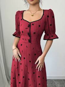 Modelyn Women Casual Solid Color Daily Dress, Simple & Fashion - Red - View 3