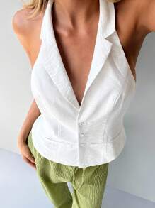 Forever 21 Damen ärmelloses Hemd mit Knöpfen, einfarbig, schlicht & modisch, lässiger Alltagsgebrauch