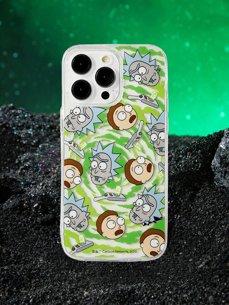 Rick and Morty X SHEIN Cartoon Print Fashionable Mobile Phone Case, Compatible With Iphone - Clear - View 1