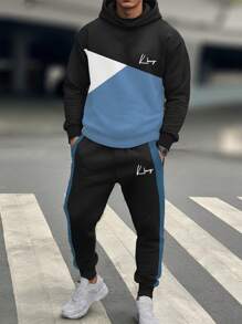 Set Tween Boy Black Patchwork Monogram Hoodie Hoodie Black Jogger Pants Affordable Two-Piece Kids Fall Clothes Boys Fall Clothes Kids Costume Can Be Paired With Black Shirt Halloween Shirt Boys Halloween Fall Shirts Fall Blouses Cute Sweater Suitable For Commuting To School Daily Leisure College Travel Suitable For Sports Suitable For Fall And Winter Season,Fleece,Thickened - Black - View 7