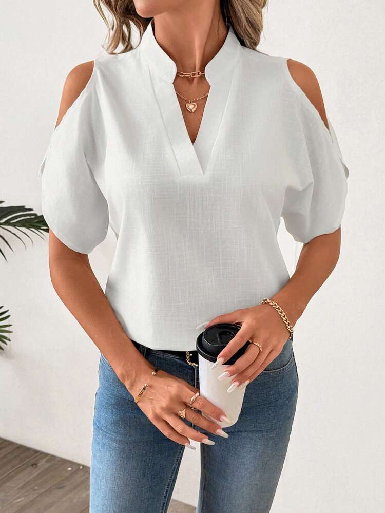 SHEIN Clasi Women Off Shoulder Short Sleeve Blouse, Spring/Summer - White - View 7