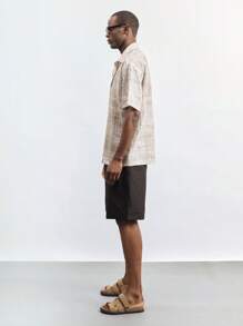 SHEIN Maija Áo sơ mi nam tay ngắn cổ điển giản dị, mùa hè - Màu be - Xem 6