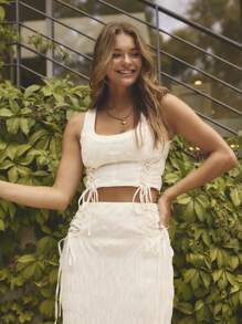 Aralina Women's Solid Color Tie Side Long Casual Skirt - White - View 7