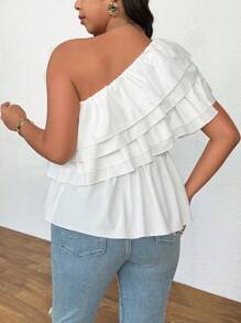 Calvaya Plus Size Women's Elegant Fitted Ruffled Asymmetric Camisole