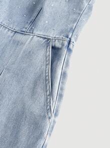 SHEIN MOD جمبسوت قصيرة بانديو جينز بسيطة للنساء، للاستخدام اليومي الكاجوال