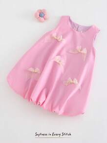 Cozy Pixies Newborn Baby Girl Bow Decor Round Neck Sleeveless Cinched Waist Dress