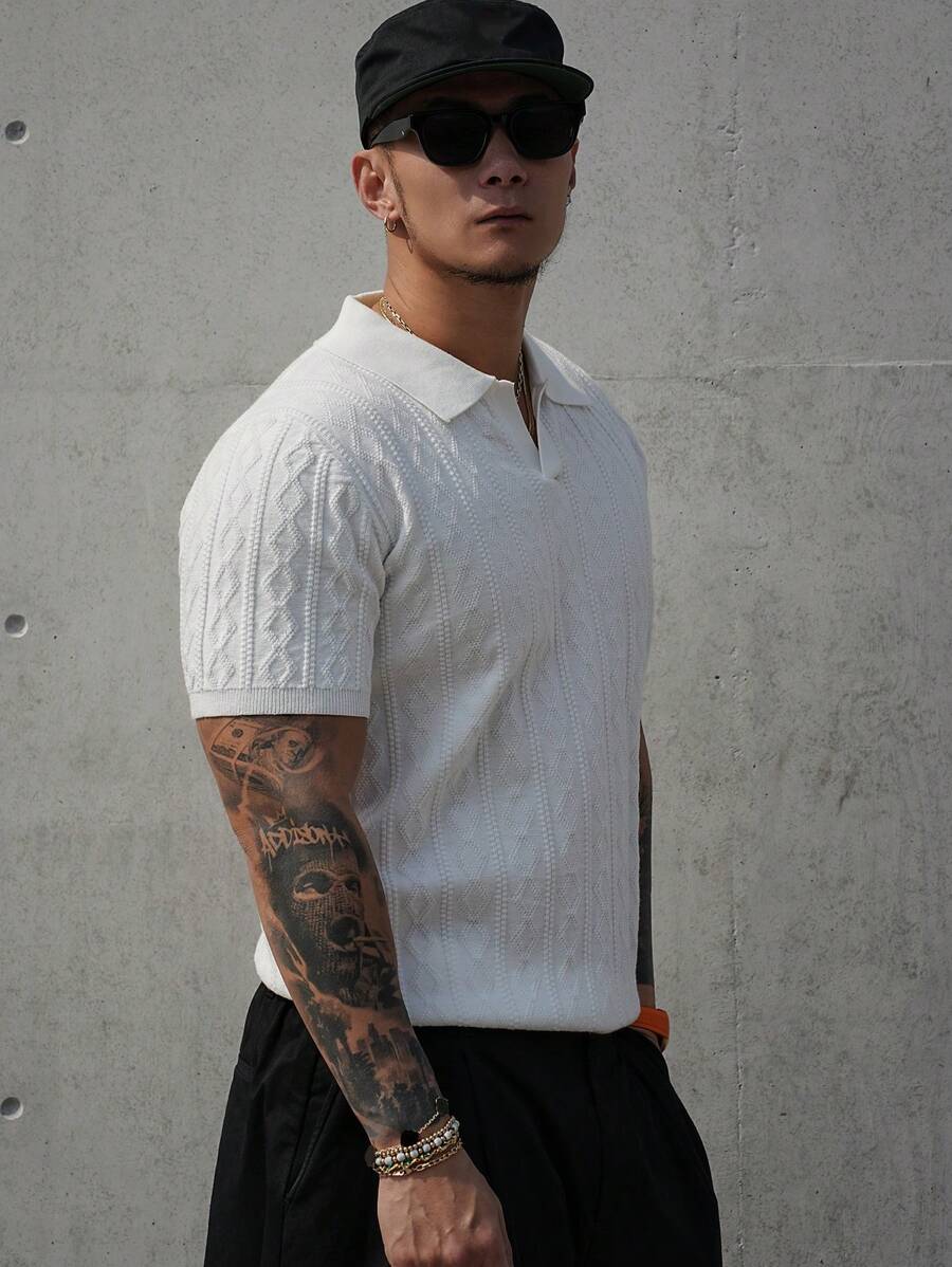 DAZY Summer Solid Beige Men's Knitted Sweater - Beige - View 1