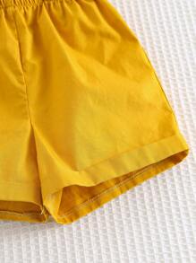 Cozy Pixies 2pcs/Set Baby Boy Cartoon Bear Pattern Lapel Short Sleeve Button-Up Shirt And Bib Shorts Outfit - Khaki - View 6