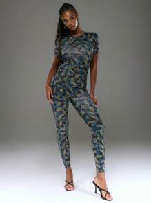 MUSERA Bedrukt lichaam, volledige lengte, getailleerd, uitgesneden rug, jumpsuit, straatstijl, sexy, club, lente, zomer, vakantie, elegant