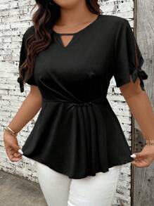 Celure Plus Size Women's Solid Color Simple Daily Summer Shirt Peplum Top