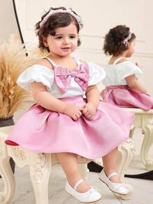 SHEIN 1 Set Baby Mädchen Sommer süß & elegant Schmetterling Farbblockdesign Camisole Top und elastischer Taillenbund Mini Rock