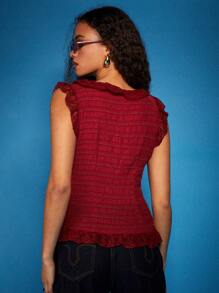 COSMINA Women's Elegant Solid Color Lace Trim Camisole - Red - View 2