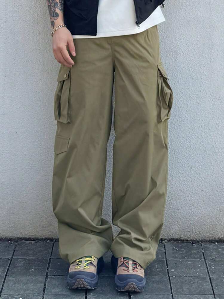 Solid Color Military Green Cargo Pants For Men, Spring/Summer, Outdoor