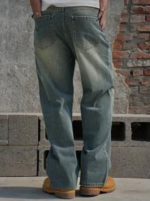 DAZY Men's Plain Wash Distressed Denim Jeans, All Season - Blue - View 2