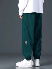 Manfinity Hypemode Men's Casual Simple Letter Drawstring Waist Corduroy Pants Pants For Men Baggy - Dark Green - View 2