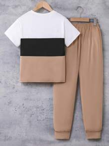 2pcs/Set Boys Colorblock Sweatshirt And Pants Set - Multicolor - View 2