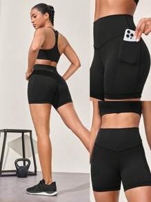 GLOWMODE 4.3" PeakBum Powersculpt™ Sweat-Wicking Cool Feel Booty-Lifting V-Waist Butt-Lifting Shorts High Impact Workout Running Training - Black - View 9