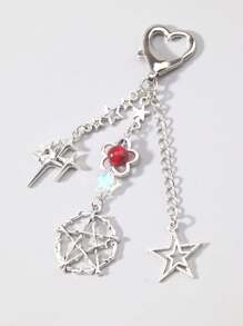 ROMWE Goth 朋克风格星形，红色串珠吊坠钥匙扣、手机壳吊饰、包包饰品、男女通用节日礼物 - 銀色 - 查看 2