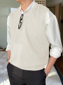 DAZY Summer Solid Color V-Neck Knit Sweater For Men