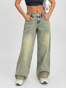 EURMUSE WOMEN LOW WAIST WIDE LEG JEANS - Light Wash - View 5