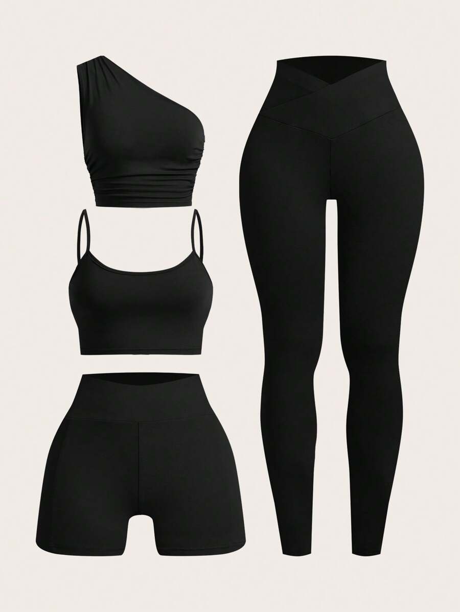 SHEIN EZwear 黑色多件套户外套装，简约、时尚、休闲，适合日常穿着 - 黑色 - 查看 1