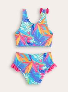 Young Girl New Fashion All-Over Tropical Print Bikini Set - Multicolor - View 2