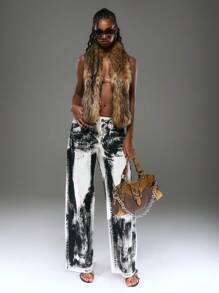 MUSERA Straight Leg Extreme Wash Contrast Jeans Street Style Spring Summer Cute Casual Deconstructed Ibiza Western Concert Fall Autumn Winter Nashville    Chic - Multicolor - View 2