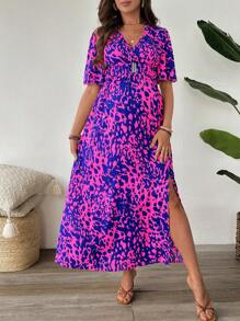 SHEIN Retro Maternity Dress, Minimalist Palace Style, Casual Daily Wear - Army Green - View 4