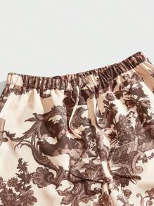 Forever 21 男士休闲超宽松蓝白宫廷风阔腿长裤 - 棕色 - 查看 4