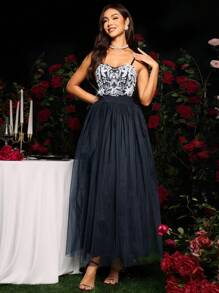 Coutiva Rochie de petrecere, rochie de cocktail, design mozaic brodat, rochie lungă de lux elegantă pentru doamnă, rochie de seară de lux, rochie lungă, rochie de seară, cămașă de noapte rochie neagră, festival de muzică primăvară/vară, rochie pentru invitați la nuntă, rochie de bal - Negru - Vizualizare 7