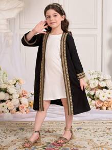 SHEIN Young Girl Spliced Ribbon Long Sleeve Open Placket Loose Shirt - Black - View 7