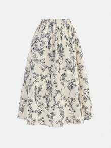 SHEIN Tween Girl 2 Pieces Floral Print Halter Neck Top And Midi Skirt Set